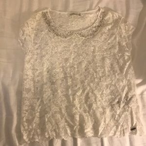 White lace shirt with collar